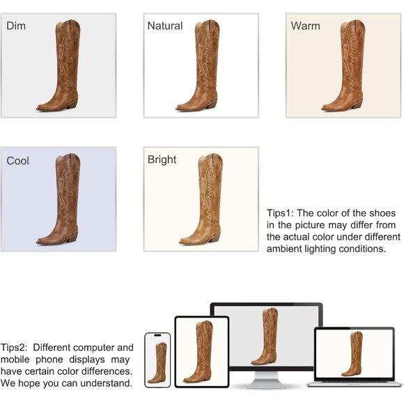 Women's Classic Attract Floral Brown Embroidered Chunky Heel Tall Boot - Picture 2 of 6